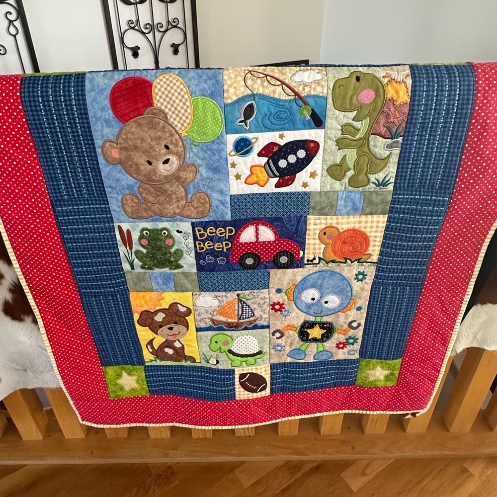 Colorful Kids Patchwork Handmade Applique Quilt